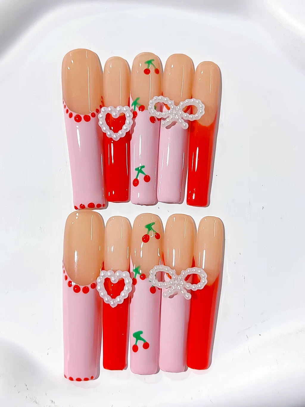 L145 - Long Nude Pink Square Abstract Cherry Heart