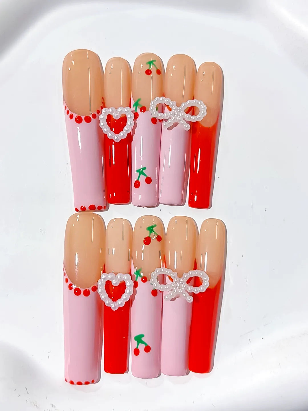 L145 - Long Nude Pink Square Abstract Cherry Heart