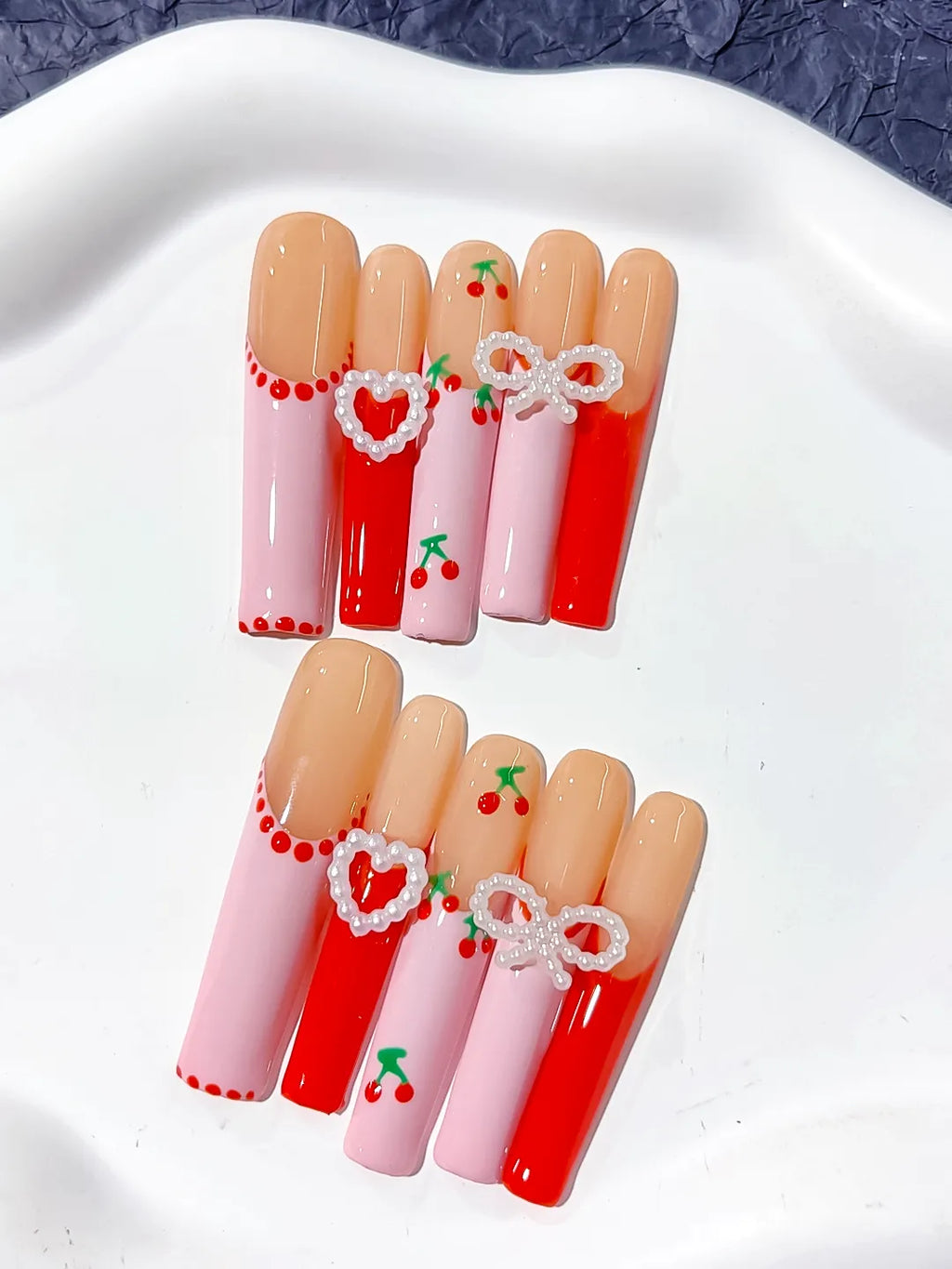 L145 - Long Nude Pink Square Abstract Cherry Heart