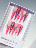 L149 - Long Nude Pink Stiletto Glitter Star Rhinestone