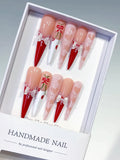 L153 - Long Nude Red Stiletto Abstract Cherry Bow