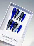L154 - Long Blue Black Stiletto Abstract Cross Chain
