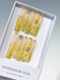 L156 - Long Nude Yellow Square Glitter Flower Rhinestone