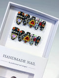 L161 - Medium Black Gold Almond Glitter Heart Pearl
