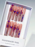 L169 - Long Nude Pink Square Glitter Heart Rhinestone