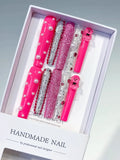 L170 - Long Pink Silver Square Glitter Bear Pearl