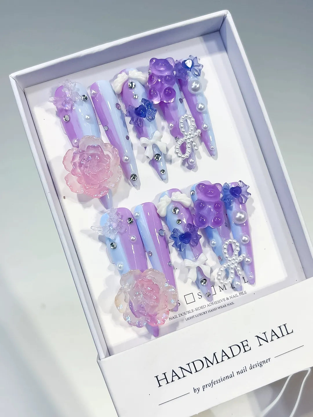 L173 - Long Purple Blue Stiletto Ombre Flower Bow