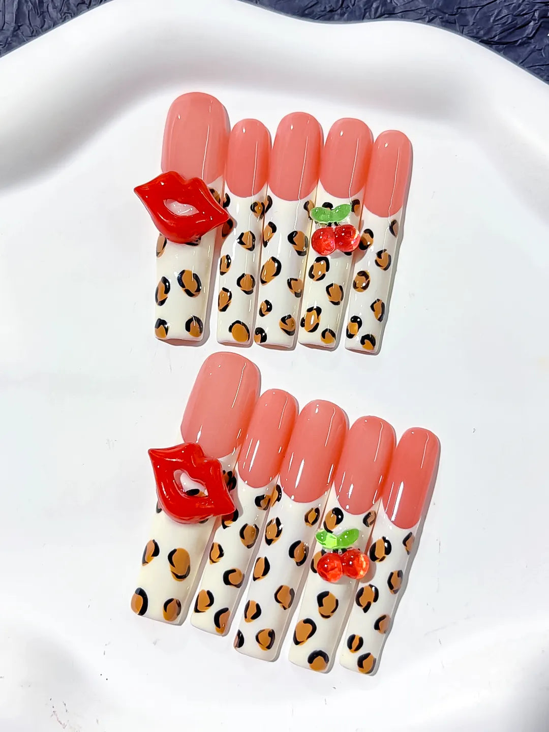 L176 - Long Nude Pink Square Abstract Lip Print Strawberry