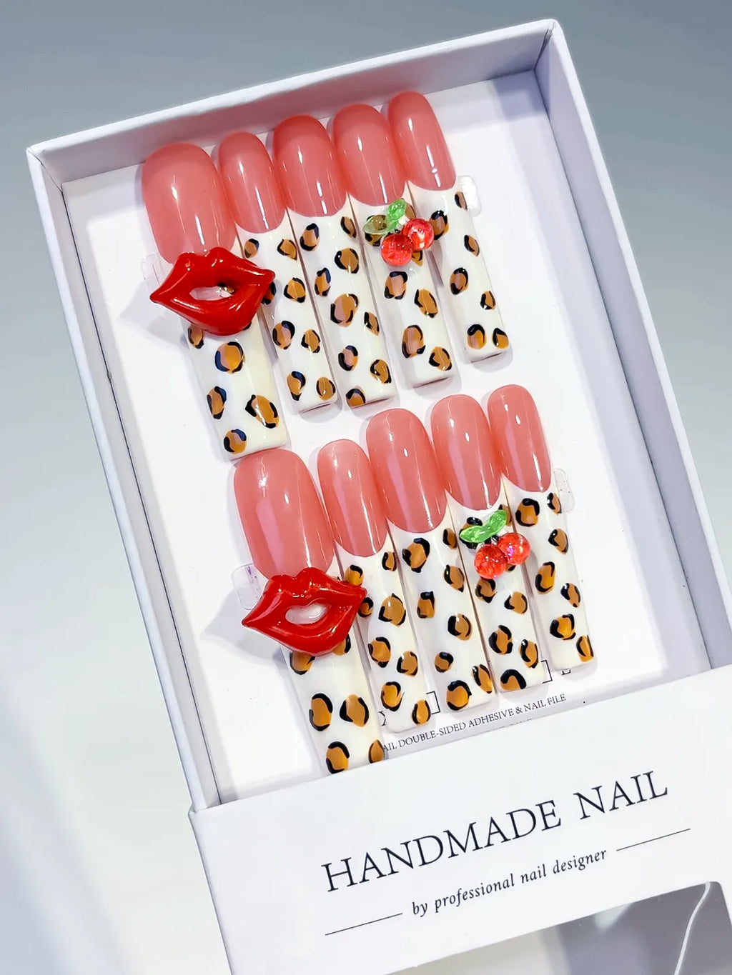 L176 - Long Nude Pink Square Abstract Lip Print Strawberry