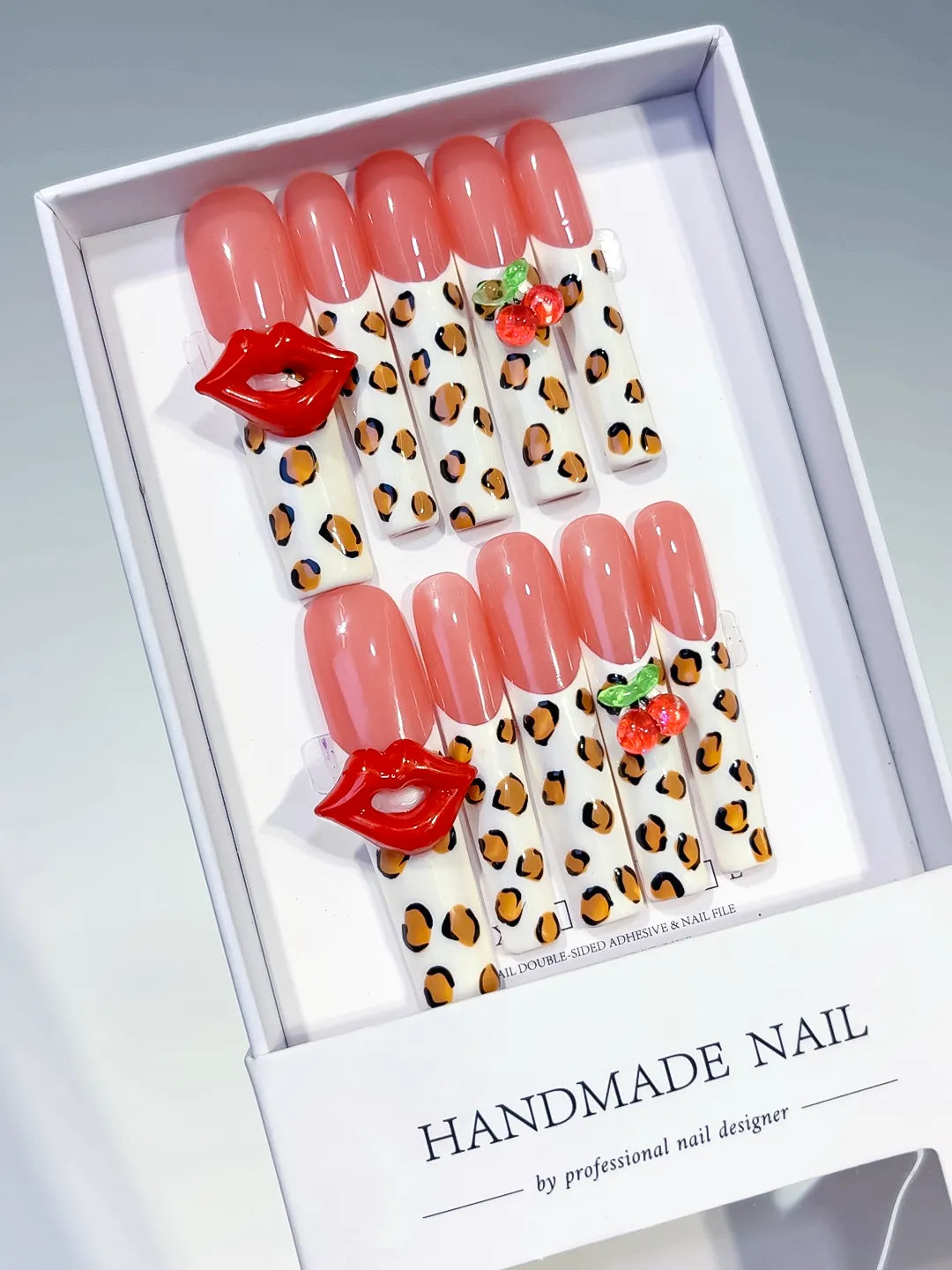 L176 - Long Nude Pink Square Abstract Lip Print Strawberry