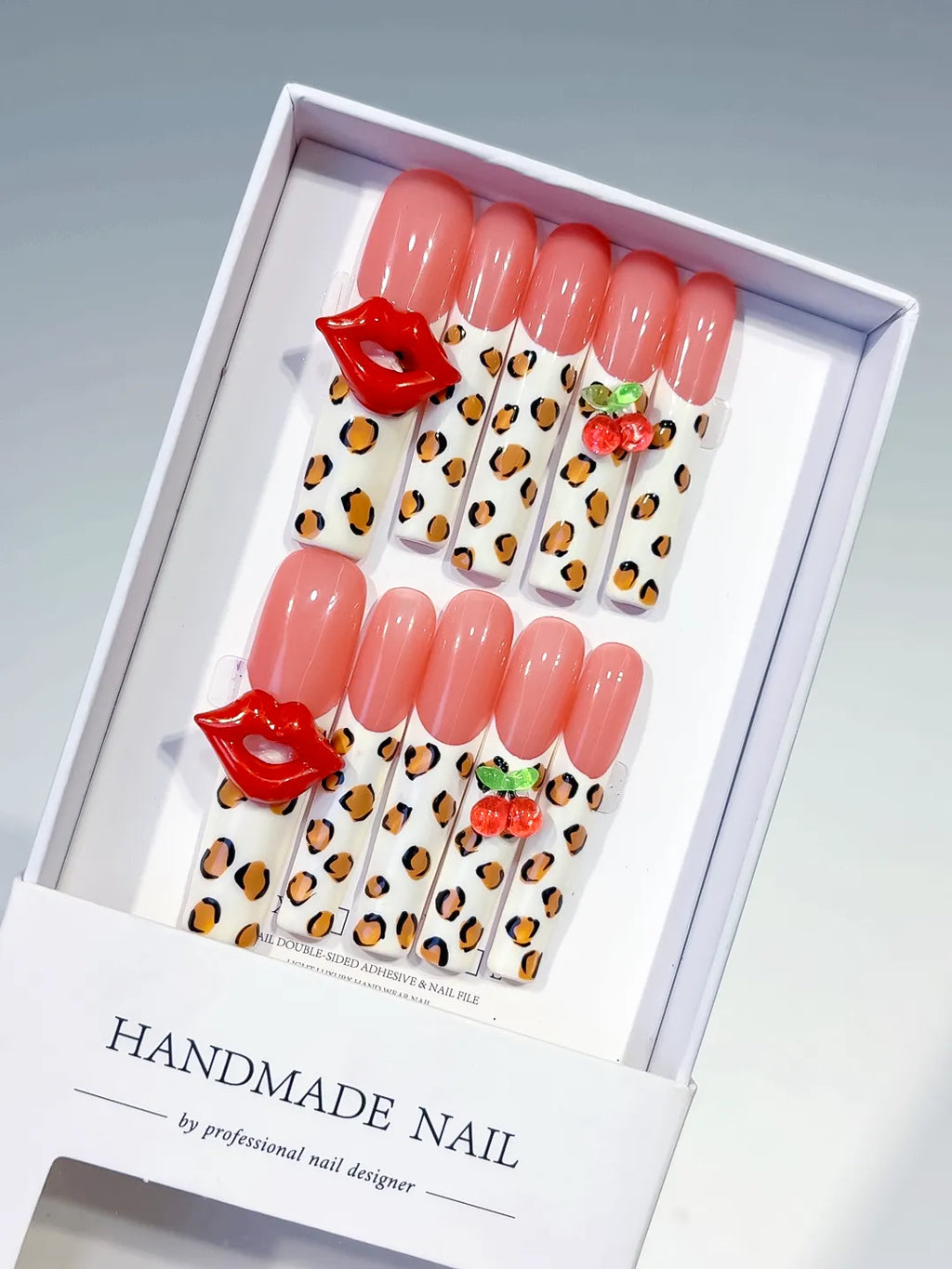 L176 - Long Nude Pink Square Abstract Lip Print Strawberry