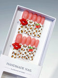 L176 - Long Nude Pink Square Abstract Lip Print Strawberry