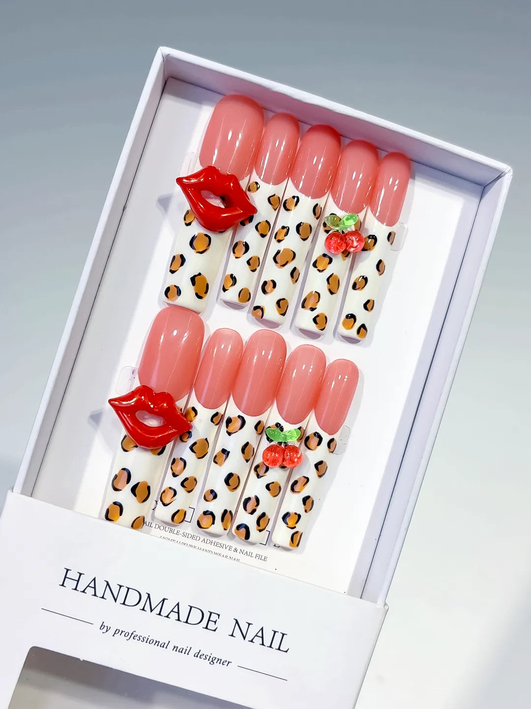L176 - Long Nude Pink Square Abstract Lip Print Strawberry
