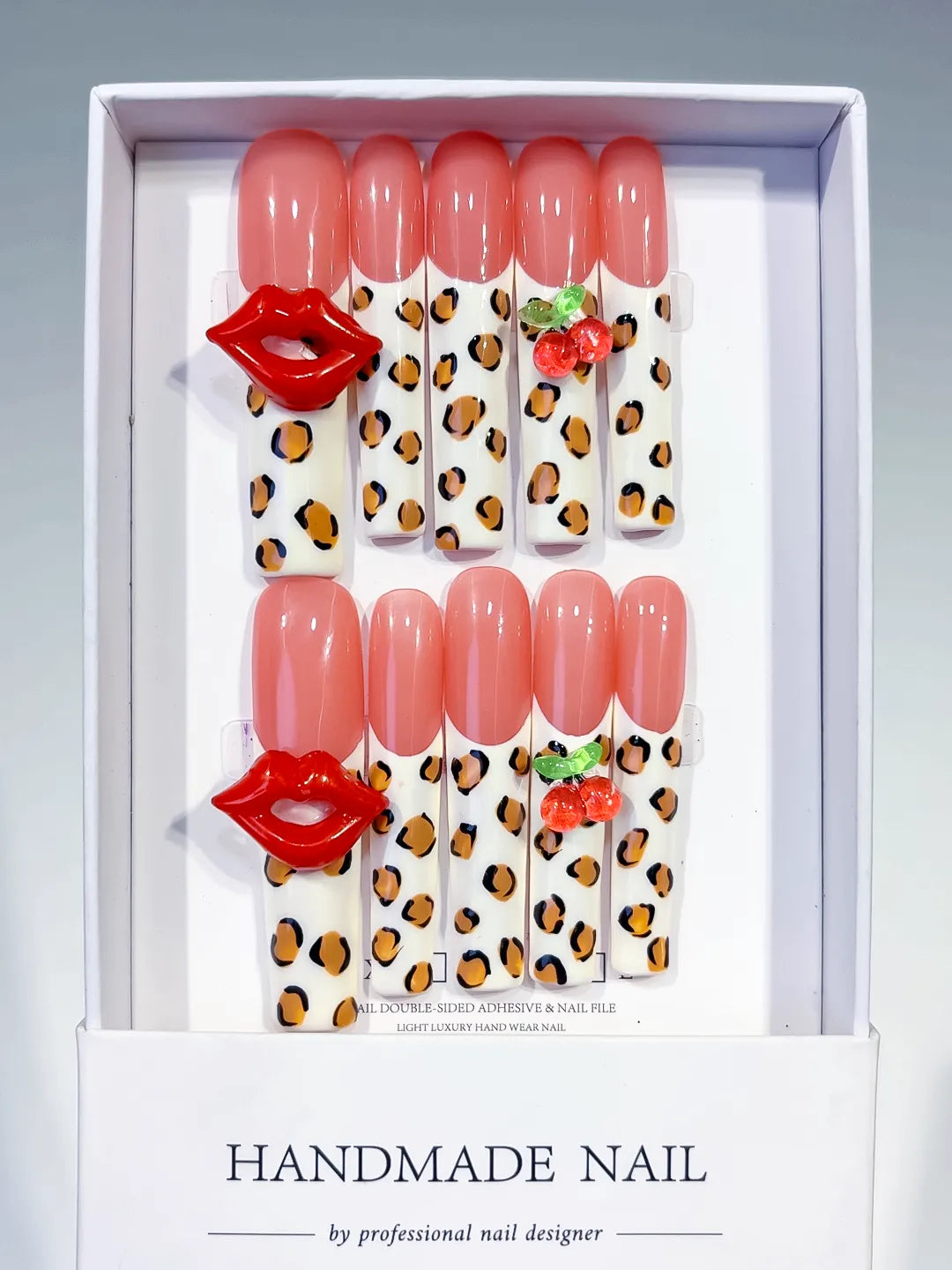 L176 - Long Nude Pink Square Abstract Lip Print Strawberry