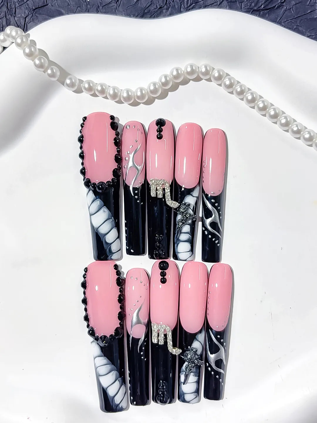 L179 - Long Pink Black Square Solid color Bow Rhinestone
