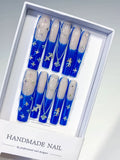 L183 - Long Nude Blue Square French tip Angel Cross