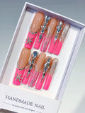 L187 - Long Nude Pink Square Abstract Starfish Rhinestone