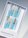 L188 - Long White Blue Square Ombre Flower Snowflake