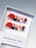 L193 - Short Nude Red Duck Abstract Lip Heart