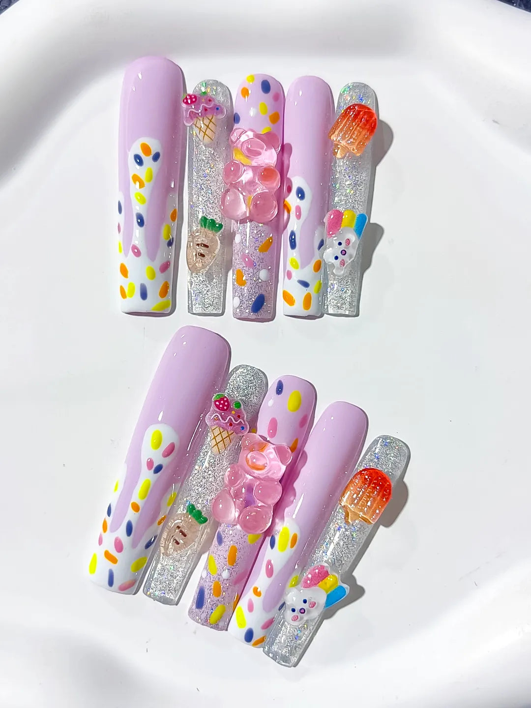 L209 - Long Purple White Square Abstract Ice Cream Lollipop