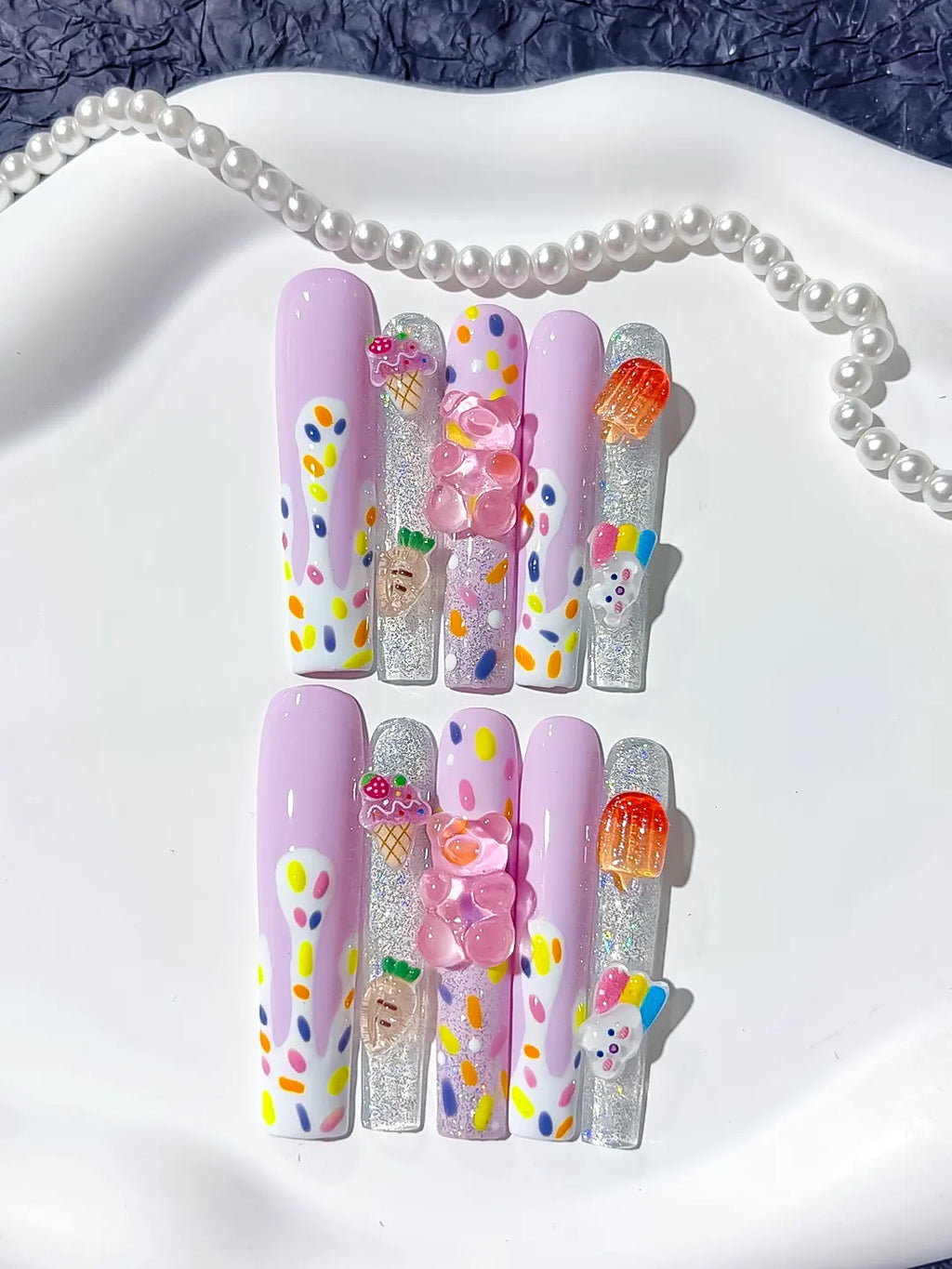 L209 - Long Purple White Square Abstract Ice Cream Lollipop