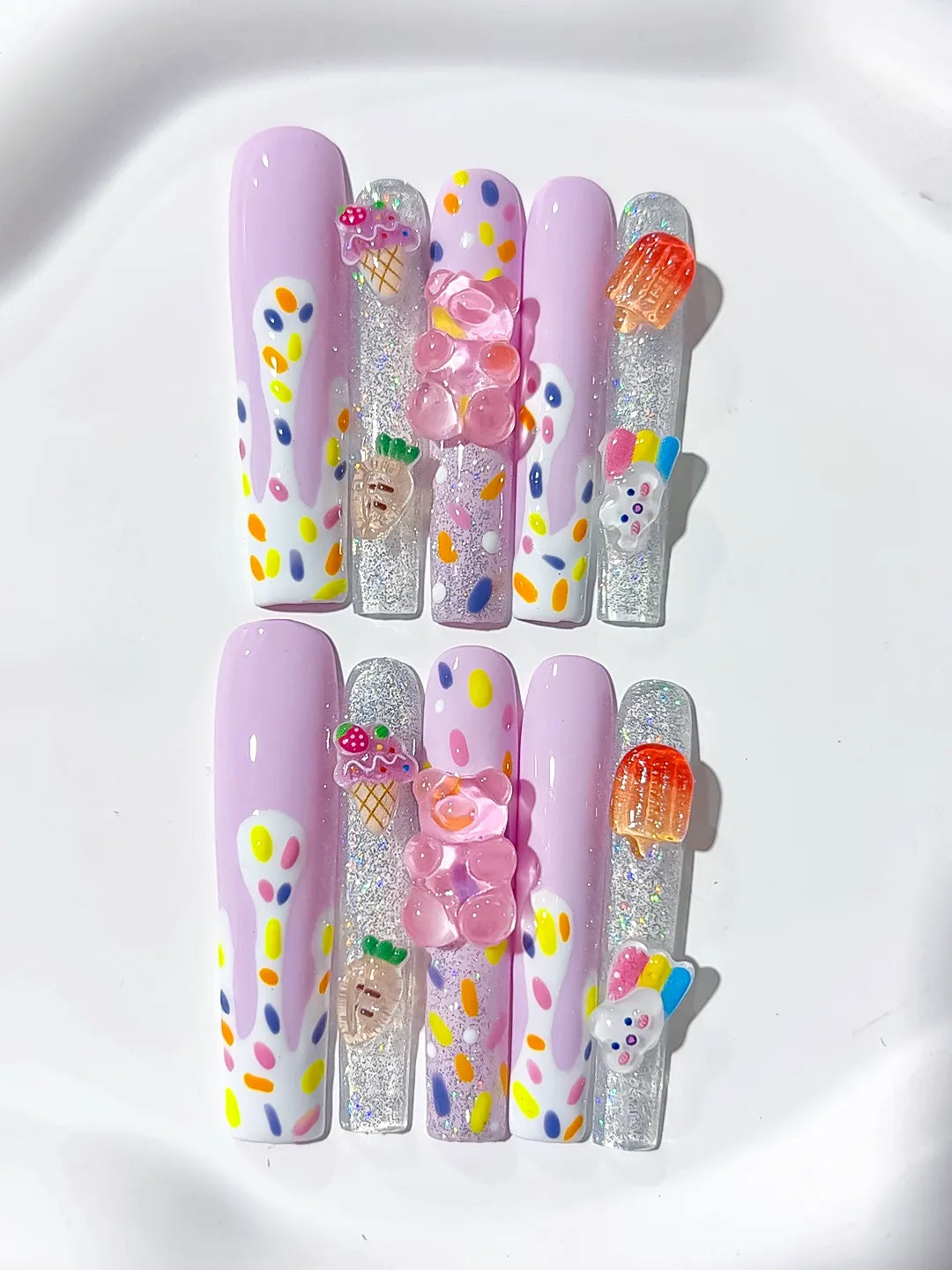 L209 - Long Purple White Square Abstract Ice Cream Lollipop