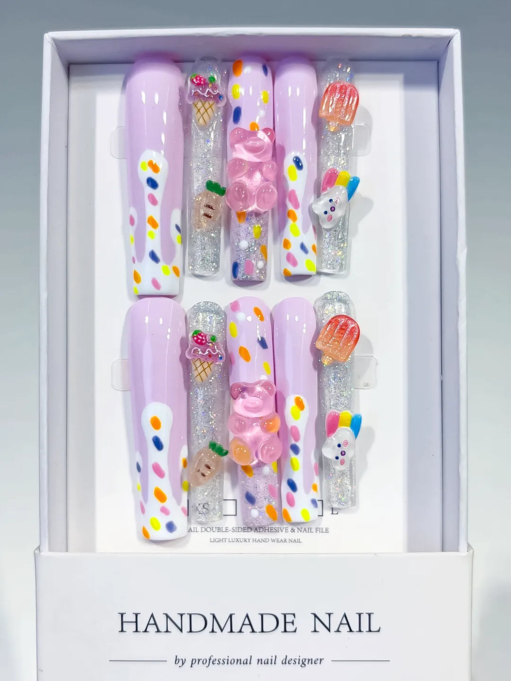 L209 - Long Purple White Square Abstract Ice Cream Lollipop