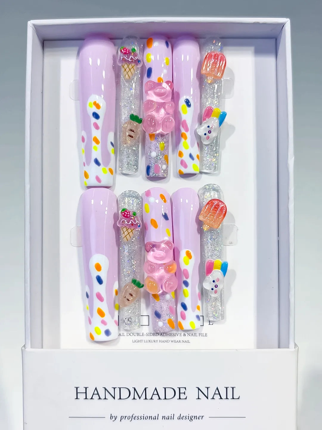 L209 - Long Purple White Square Abstract Ice Cream Lollipop