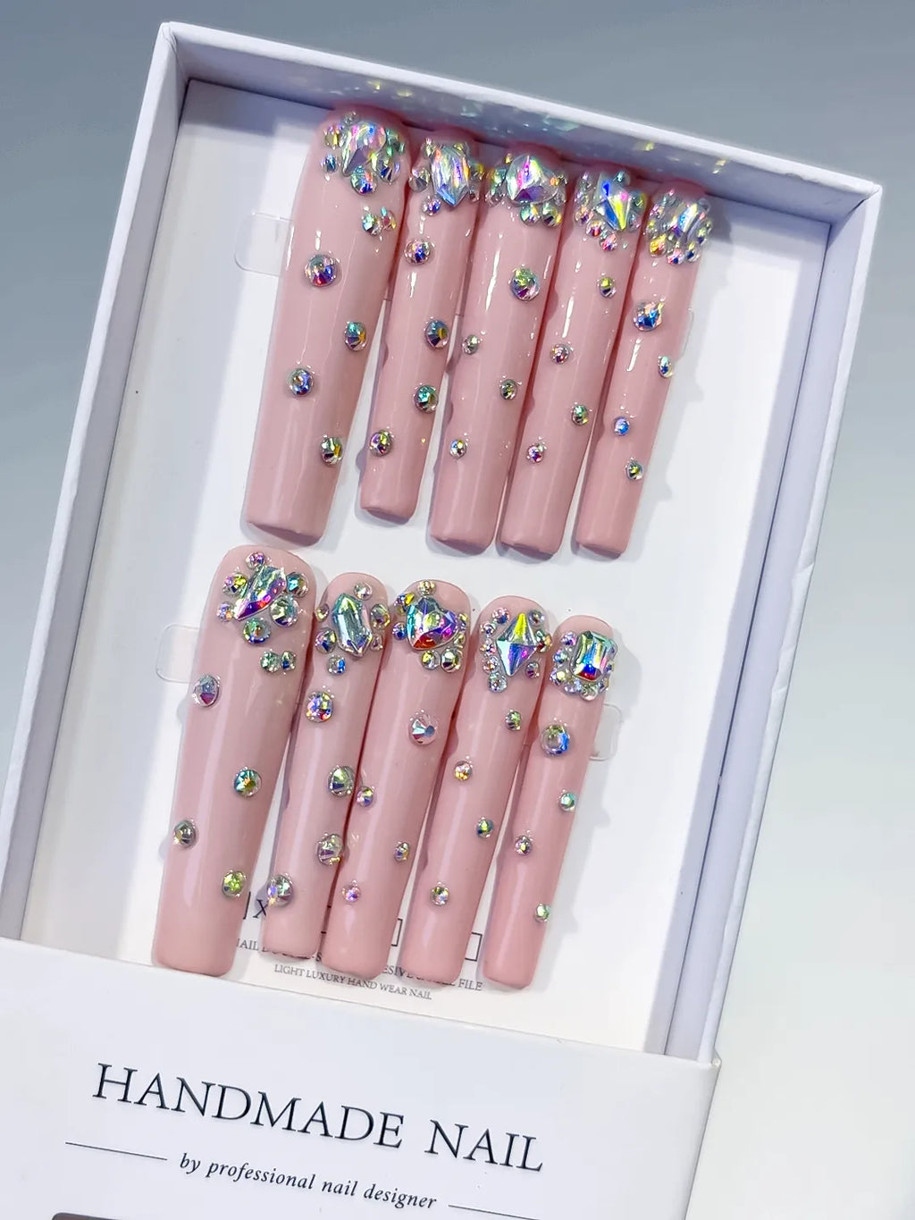 L210 - Long Nude Pink Square Glitter