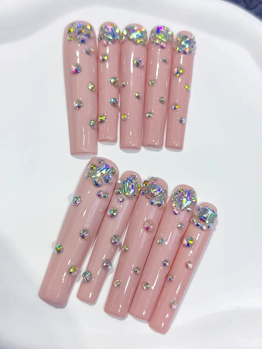 L210 - Long Nude Pink Square Glitter