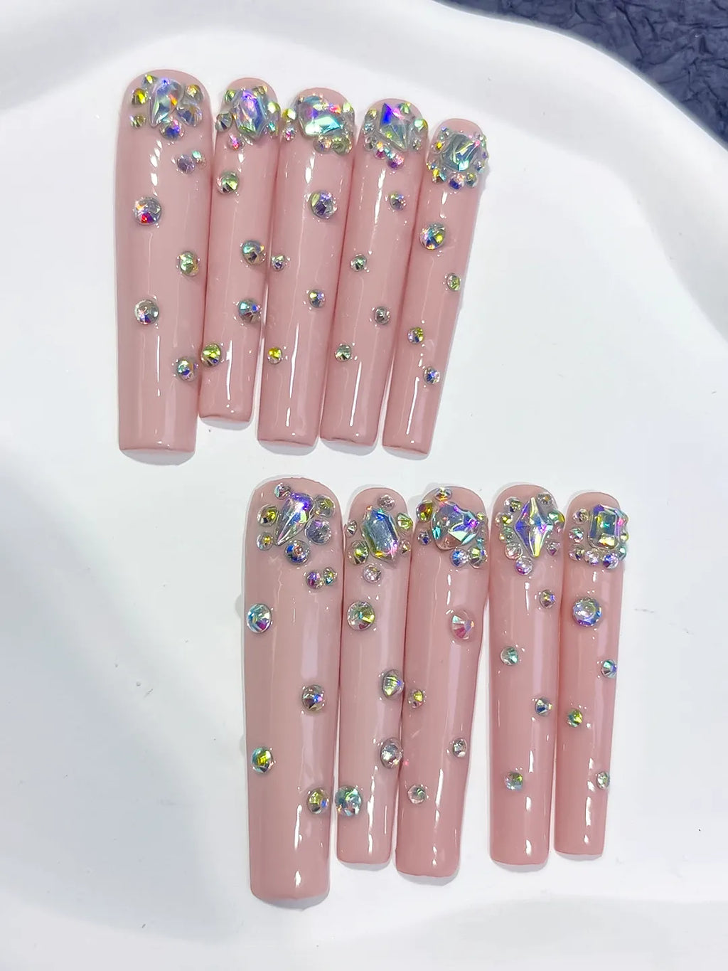 L210 - Long Nude Pink Square Glitter