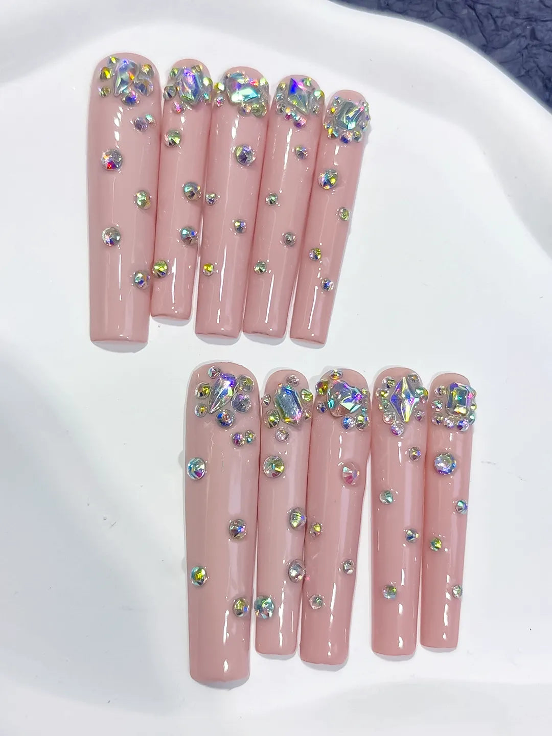 L210 - Long Nude Pink Square Glitter