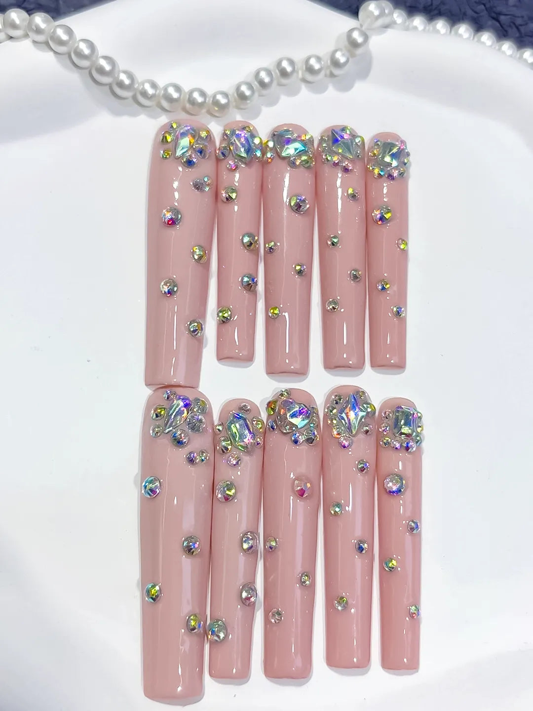 L210 - Long Nude Pink Square Glitter