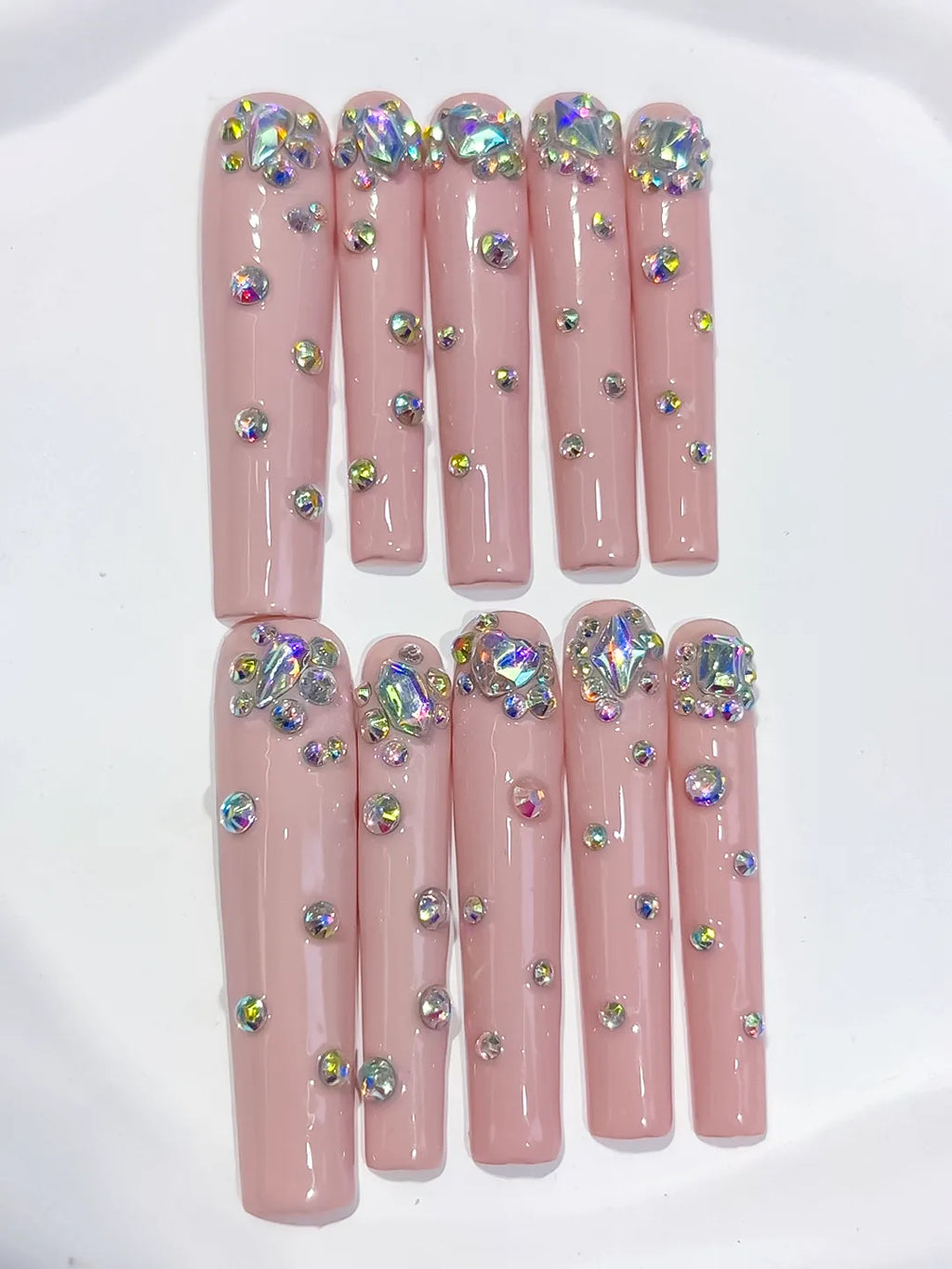 L210 - Long Nude Pink Square Glitter