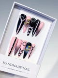 L212 - Short Pink Black Stiletto Abstract Rose Lattice