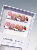 L214 - Short Pink White Duck French tip Bow Cherry
