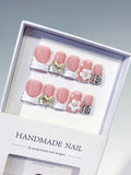L216 - Short Pink White Duck French tip Bow Flower