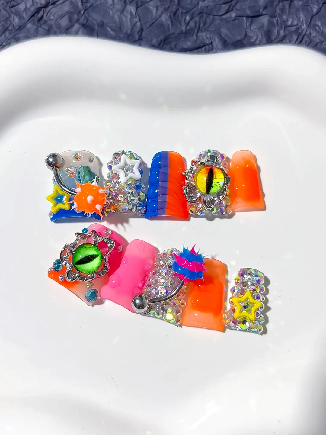 L219 - Short Blue Orange Duck Abstract Star Eye