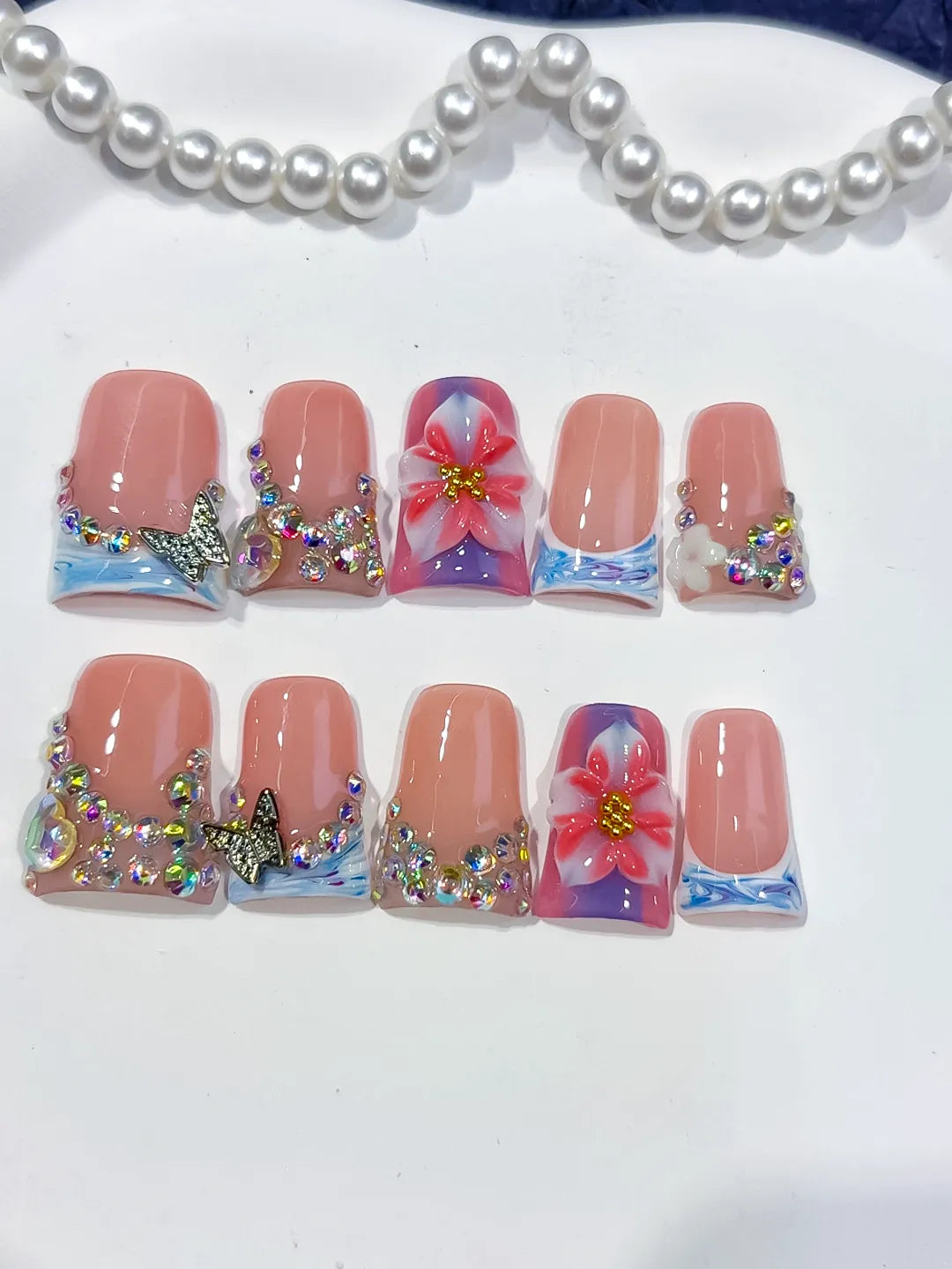 L223 - Short Nude Pink Duck Abstract Flower Butterfly