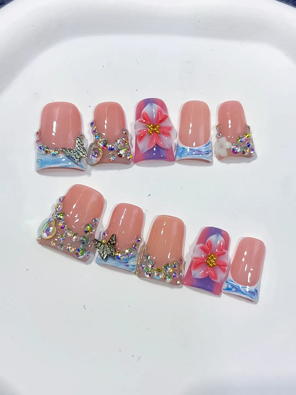 L223 - Short Nude Pink Duck Abstract Flower Butterfly