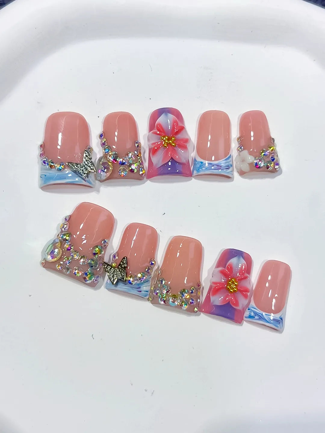 L223 - Short Nude Pink Duck Abstract Flower Butterfly