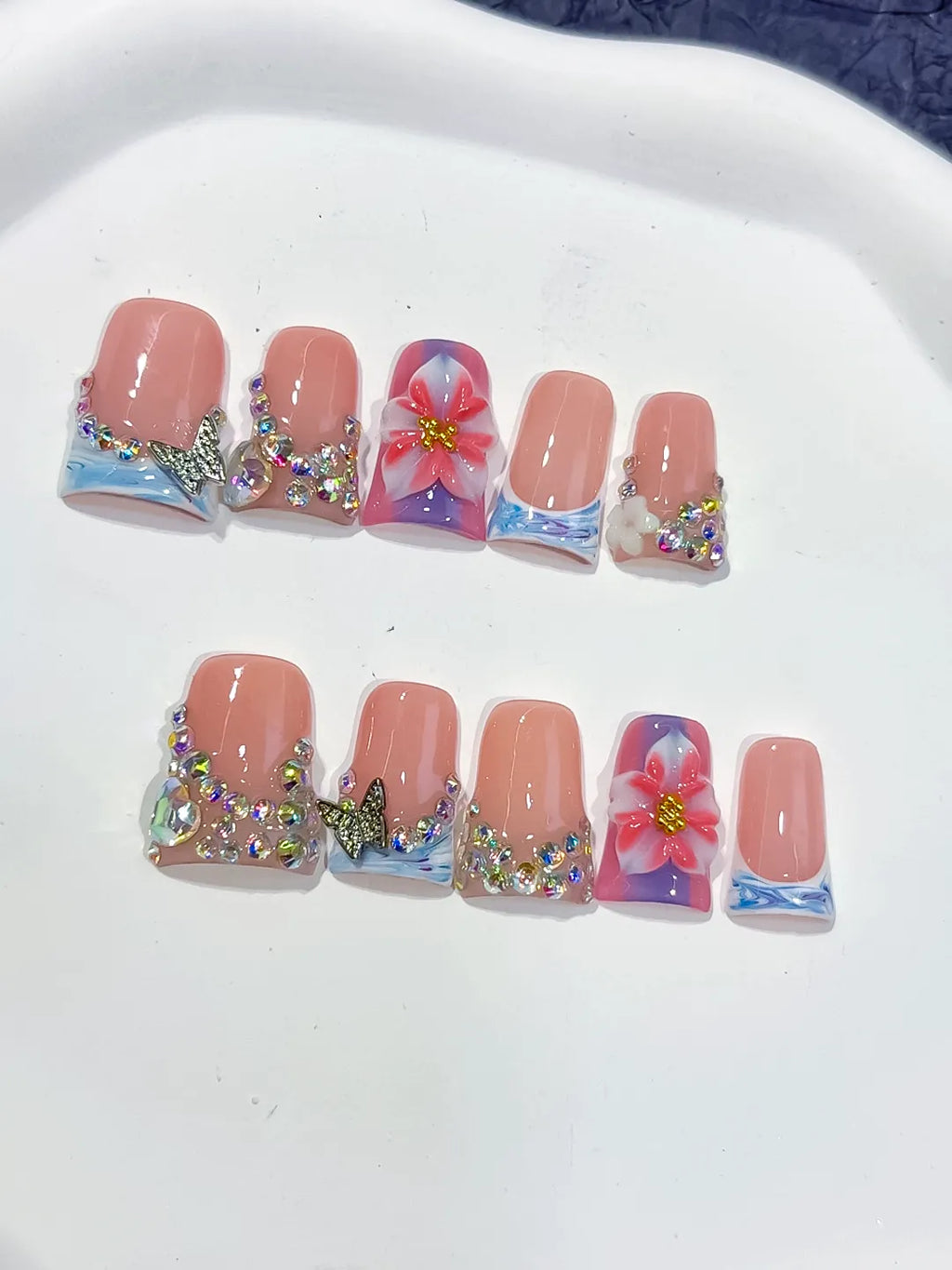 L223 - Short Nude Pink Duck Abstract Flower Butterfly