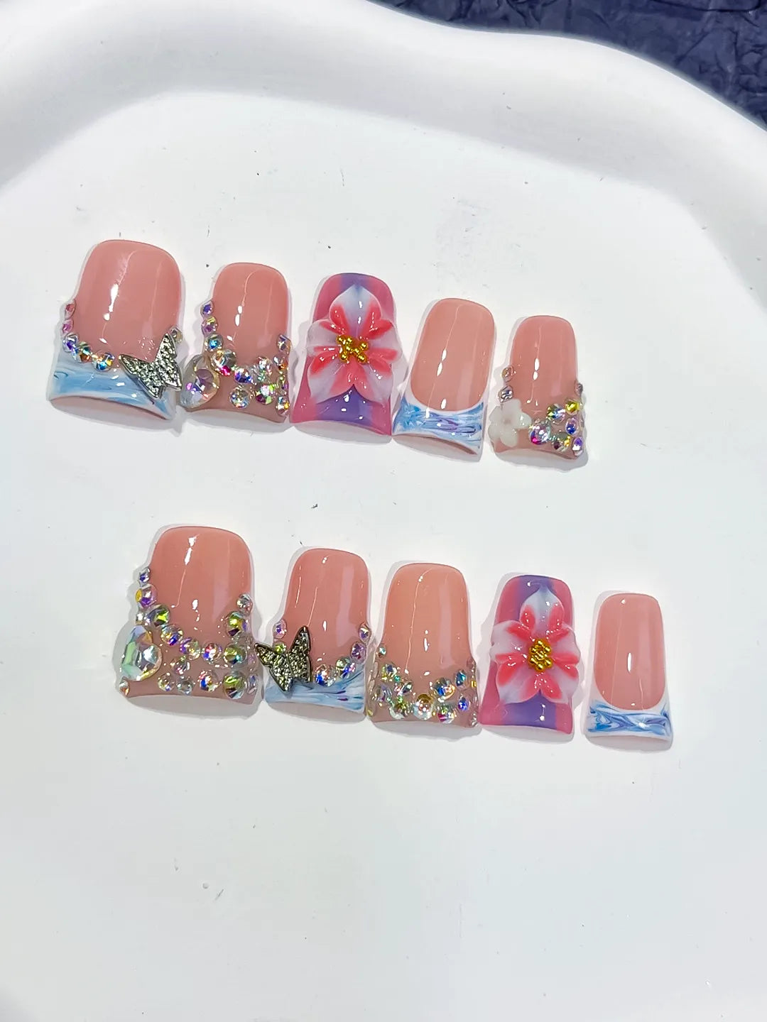L223 - Short Nude Pink Duck Abstract Flower Butterfly
