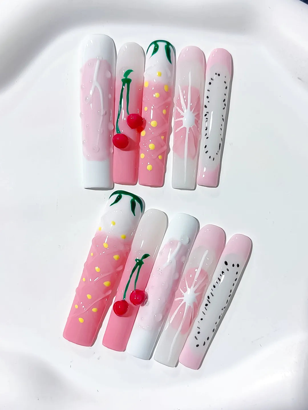 L224 - Long Pink White Square Abstract Cherry Floral