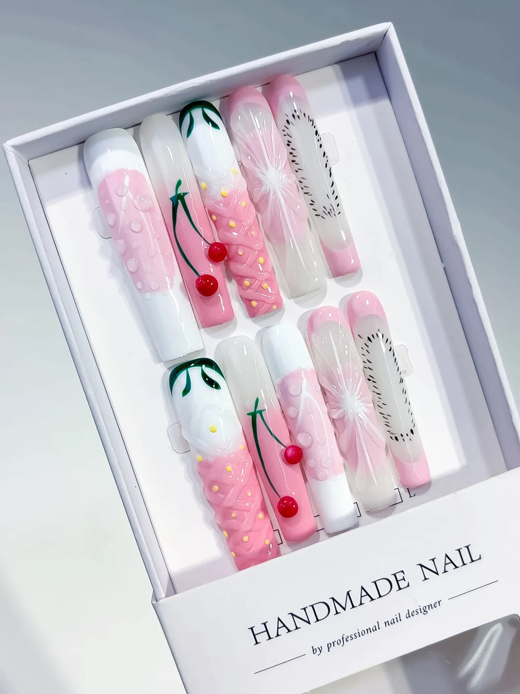 L224 - Long Pink White Square Abstract Cherry Floral