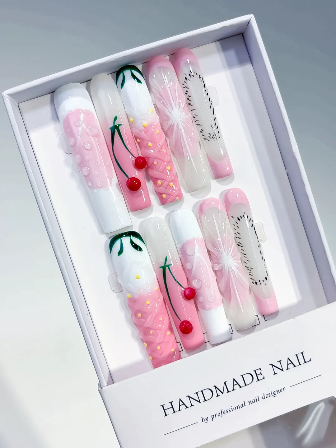 L224 - Long Pink White Square Abstract Cherry Floral