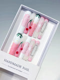 L224 - Long Pink White Square Abstract Cherry Floral
