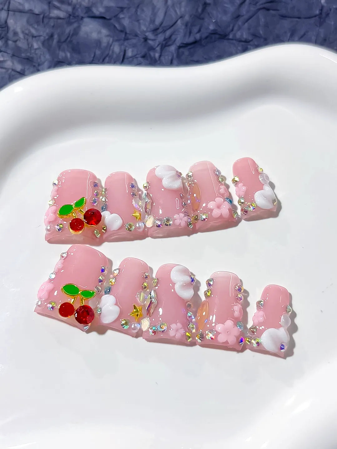 L227 - Short Pink Nude Duck Solid color Cherry Flower