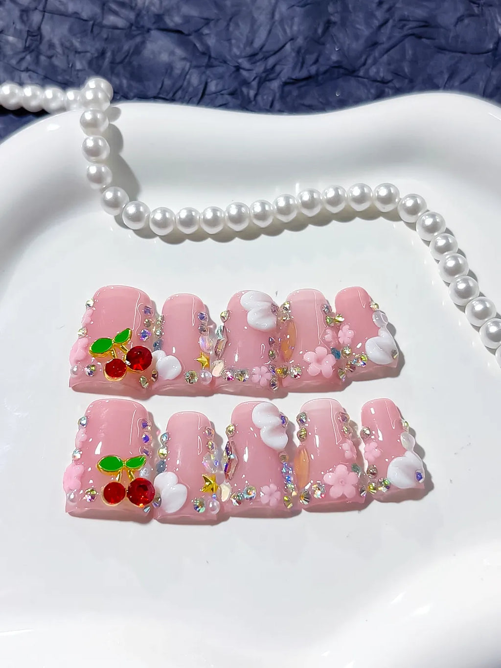 L227 - Short Pink Nude Duck Solid color Cherry Flower