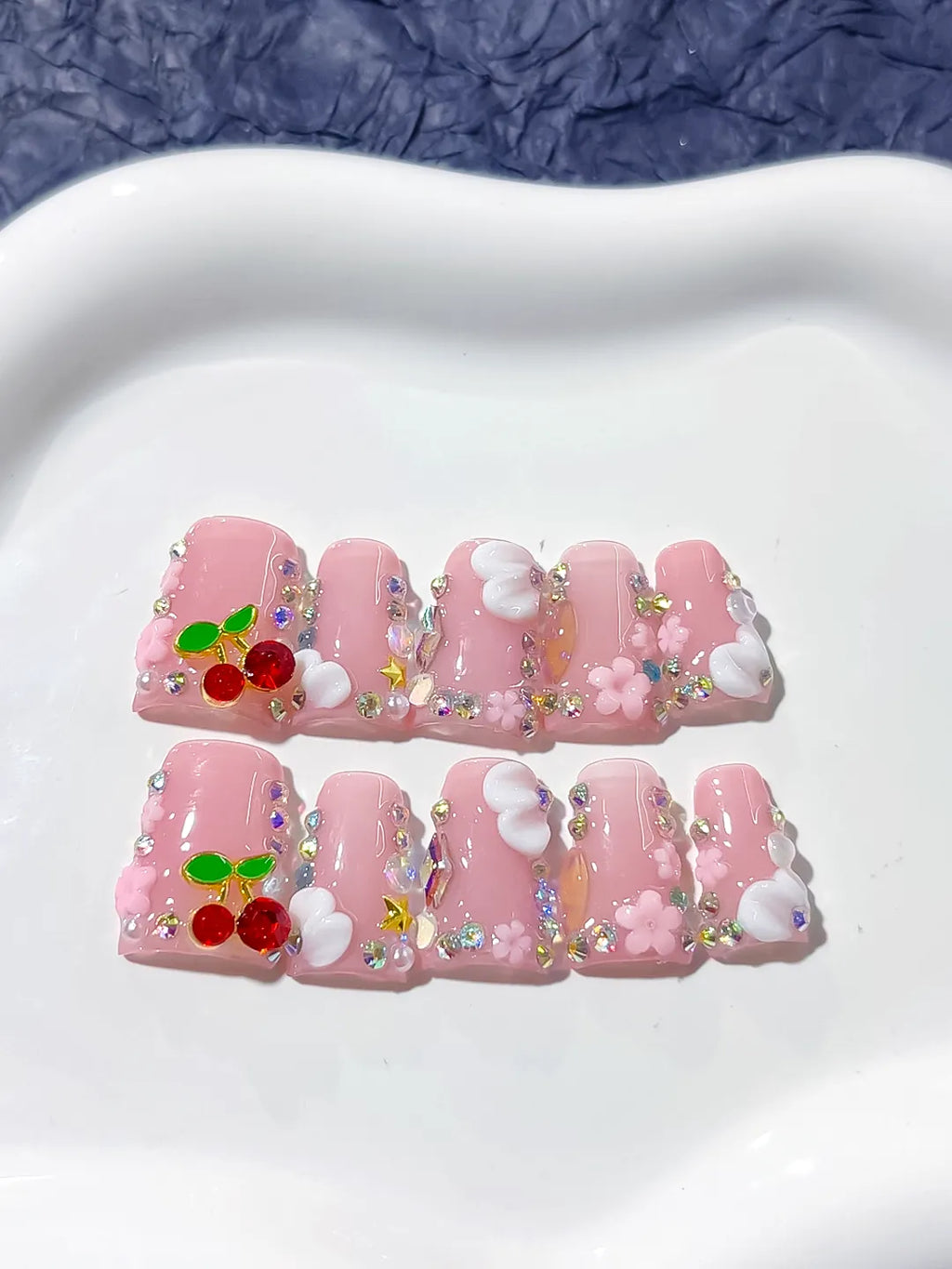 L227 - Short Pink Nude Duck Solid color Cherry Flower